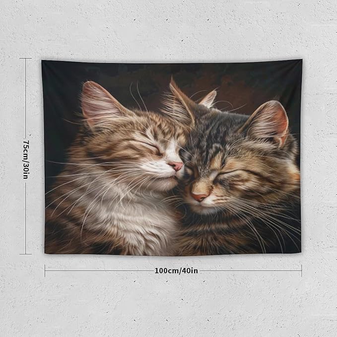 VUMIVI Cat Tapestry Adorable Animals Two Kittens Snuggling Together Vintage Print Realistic Design Tapestry Wall Hanging for Living Room Bedroom Dorm Classroom Aesthetic Decor W40xL30in