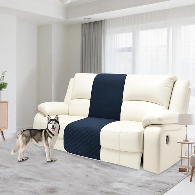 Recliner Sofa Covers 100% Waterproof Velvet L Shape Recliner Couch Covers for Sofa Pets Washable Anti Slip 1 Additional Couch Cover for Reclining Couch (Additional Seat, Navy Blue)