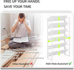 4NM Extra Wide 6 Tiers No Assembly Book Shelves, 61.8" H Folding Bookshelf Bookcase Open Industrial Foldable Shelves for Bedroom, Living Room, Home Office - All White