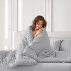MUXHOMO 7 Pieces Full Comforter Set, Seersucker Bed in a Bag Full Size, All Season Luxury Bedding Set with Comforter, Flat Sheet, Fitted Sheet, Pillowcases & Shams, Light Grey