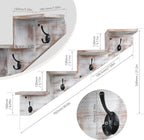 Coat Rack Wall Mount with Shelf, White Ladder Shelf with Hooks Underneath, Wall Mounted Rise Wooden shelves for Decorative, 4 Double Hooks for Hanging Coats, Keys, Books, Flowers, Planter, Towels