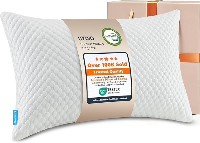 Cooling Memory Foam Pillows Firm and Soft, King Size 1 Pack, Original Adjustable Pillows for Side, Back or Stomach Sleepers with Removable Washable Cover