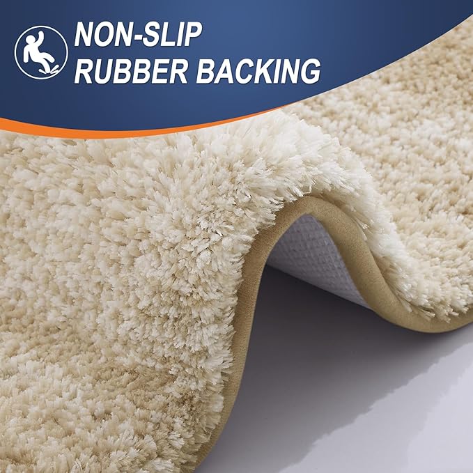 OLANLY Bathroom Rug Set 2 Piece, Soft Absorbent Microfiber Bath Mats and U-Shaped Contour Toilet Rug, Non-Slip, Machine Wash Dry, Plush Shaggy Bath Mats for Bathroom (30"x20"+24"x20", Tan)