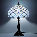 Tiffany Lamp Vintage White Grey Stained Glass Bead Table Lamp Desk Bedside Reading Light Decor Bedroom Living Room Home Office D12*H18 Inches