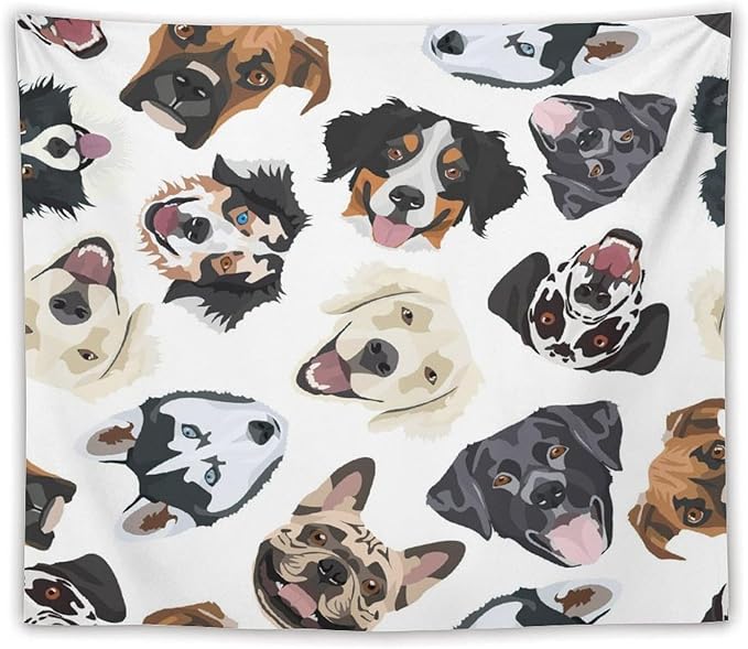 VUMIVI Dog-Head Tapestry Cartoon Pet Illustrations Cute Funny Animals Colorful Graffiti Tapestry Wall Hanging for Living Room Bedroom Dorm Classroom Aesthetic Decor W60xL50in