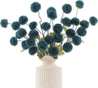 DuHouse 6pcs Artificial Flowers Faux Silk Pompon Mum,Silk Small Mini Chrysanthemum Ball with Stems for DIY Bouquets Centerpieces Vase Home Table Kitchen Decorations(Peacock Blue)