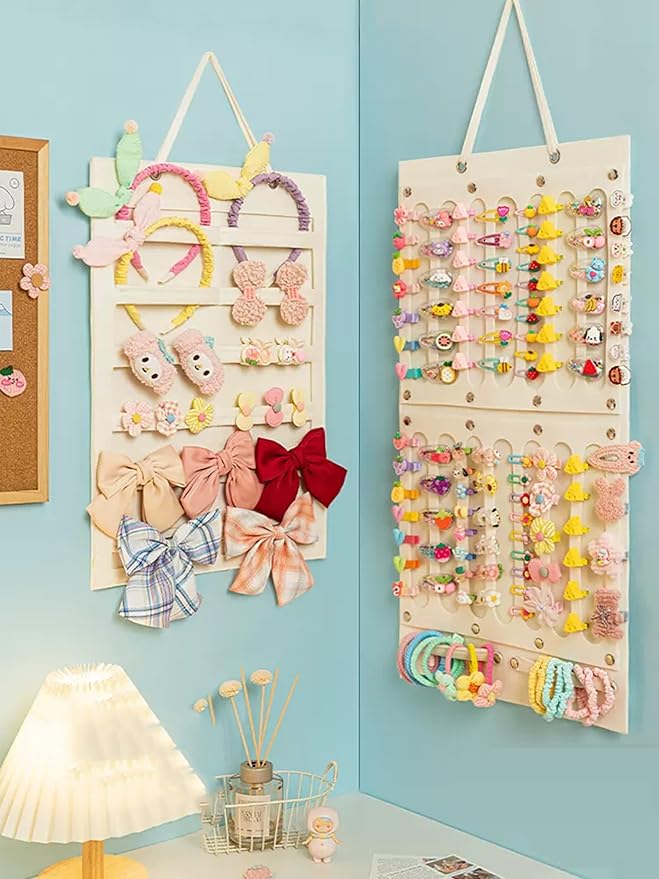 2 Pack Hair Bows Holder,Hair Clips Storage Hanger Large Capacity,Hair Bows Organizer Wall Hanging for Girl Room,Hair Accessories Organizer（Yellow）