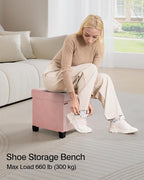 Cube Storage Ottoman, Velvet Foot Stool with Feet, Folding Storage Bench, End of Bed Bench, Chest, for Living Room, Bedroom and Office, 15 x 15 x 15.7 Inches, Jelly Pink, ASND22P