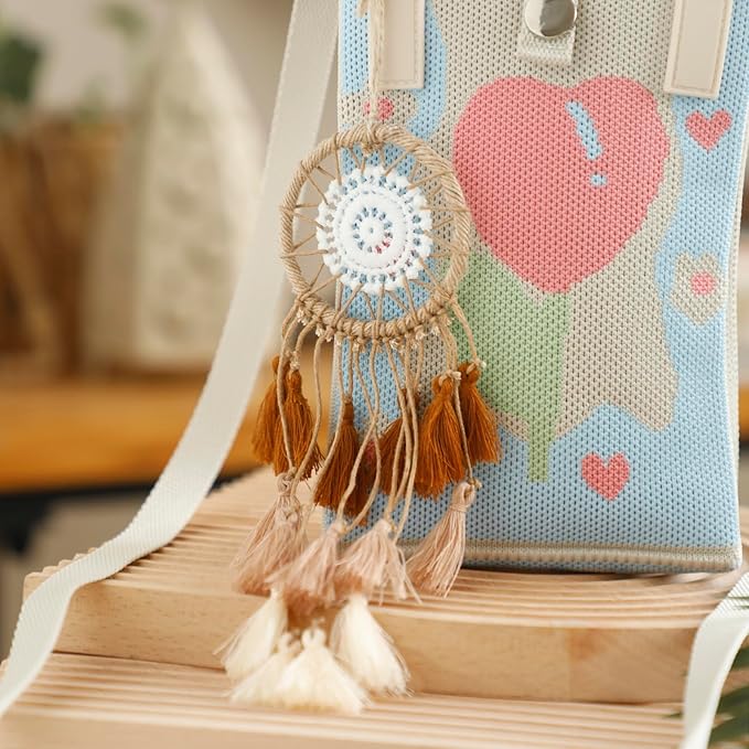 Artilady Small Dream Catcher for Cars - Bohemian Mini Dream Catchers for Cars Rear View Mirror Hanging Decoration (Orange)