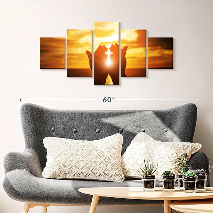 Elephant Stock Religion Wall Art Multi Piece Canvas - 5 Panel Christian Pictures Decor - Digital Design Canvas Print - Christian Wall Decor - 42" X 19"