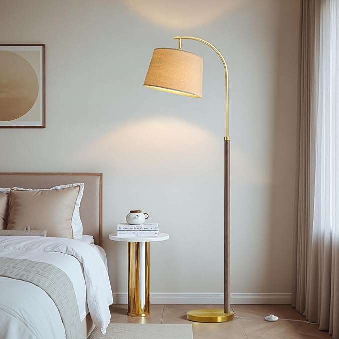 63" Wood Floor Lamp for Living Room Dimmable Standing Lamp with Remote & Foot Switch, 3 Color Temperatures Tall Lamp Mid Century Modern Floor Lamp for Bedroom Office, 9W Bulb Included, Walnut Brown