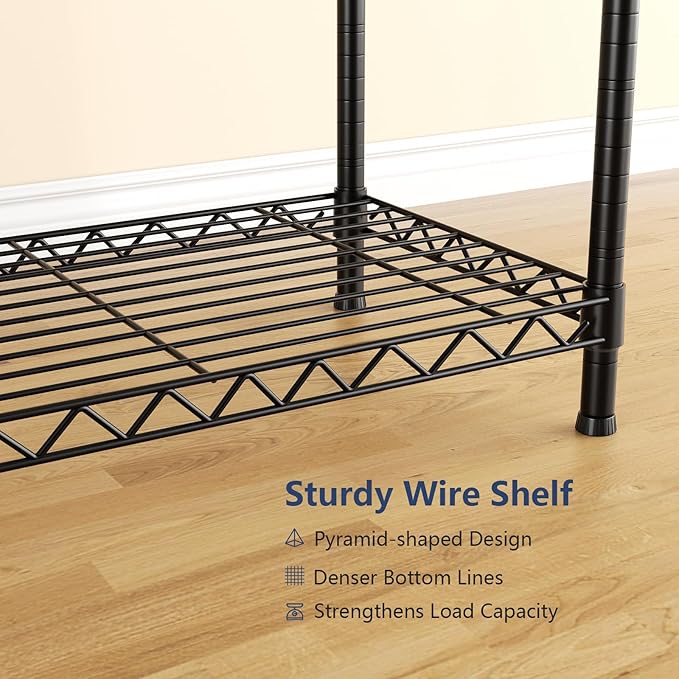 Clothes Rack, Heavy Duty Clothes Rack, Large Wire Closet Garment Rack, Freestanding Expandable Metal Clothing Rack with 4 Hanging Rods, 6 Shelves, and 4 Hangers for Hanging Clothes, Black