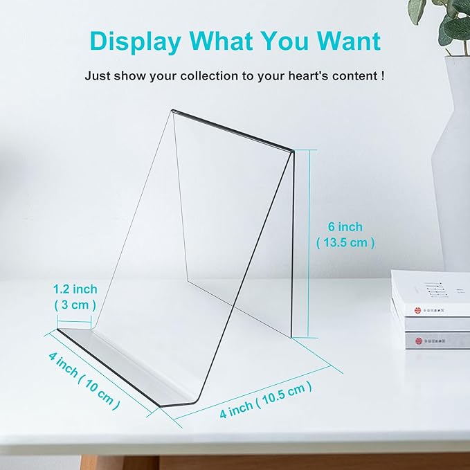 Boloyo Acrylic Book Stand Without Ledge,6 Inch 10PC Clear Acrylic Display Easel Transparent Display Stand Holder Tablet Holder for Displaying Pictures,Books,Artworks, CDs