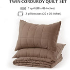 KASENTEX Twin Quilt Set 68"x86" – Soft Washed 3-Layer Lightweight Bedspread, Minimalist Nordic Design, All-Season Spring & Summer Quilt Set (1 Quilt + 2 Pillow Shams), Corduroy Blue