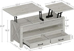 Seventable Coffee Table, 39.3" Lift Top Coffee Table with 2 Storage Drawers and Hidden Compartment, Retro Center Table with Wooden Lift Tabletop for Living Room, Gray