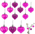 Heart Ornaments, 24Pcs Hanging Heart Ornaments, Glitter Rose Red Heart-Shaped Baubles for Outdoor Wedding Anniversary Mother's Day Romantic Galentines Valentines Day Party Decorations