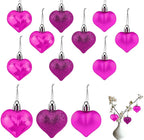 Heart Ornaments, 24Pcs Hanging Heart Ornaments, Glitter Rose Red Heart-Shaped Baubles for Outdoor Wedding Anniversary Mother's Day Romantic Galentines Valentines Day Party Decorations