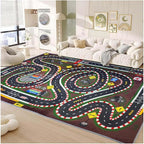 Kids Rug,Children's Room Rug,Road Race Play Rugs, Rail City Living Rugs, Washable Non-Slip Play Mats. (Crimson, 47x71in)