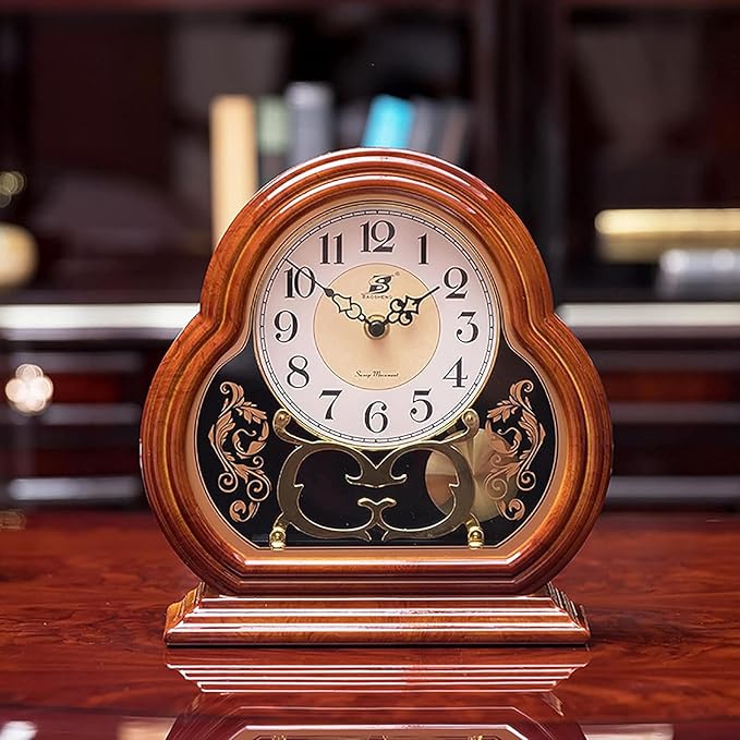 Wooden Mantel Clock with Silent Movement - Vintage Table Clock for Living Room Fireplace Mantel Decor