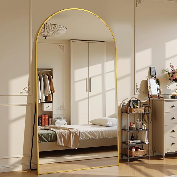 Suidia Arched Full Length Mirror, 78"x38" Floor Mirror Freestanding, Floor Standing Full Body Mirror with Stand for Bedroom, Hanging Leaning Mounted for Living Room Cloakroom, Gold