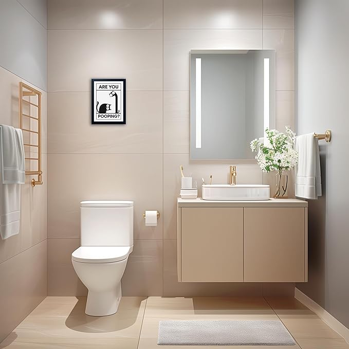 Gongyuanyihao Arts Funny Bathroom Wall Art with Are You Pooping Sign - Animal Bathroom Wall Art Print for Farmhouse, Restroom, Toilet Decor, Black Frame Picture Ready to Hang 11"x14"