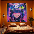 HOUHUANG Hanging paintings, blacklight tapestry, murals, and decorative paintings, fluorescent anime, cartoons, polyester material (59 "x 59") for families, bars, and outdoor parties (Halloween Girl)