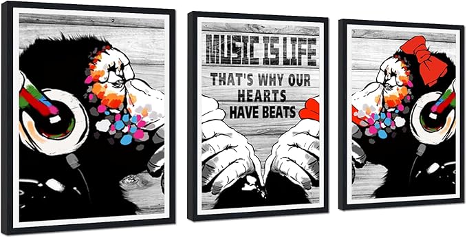 Novatique Banksy Canvas Wall Art Street Monkey Wall Decor Abstract Pop Art Wall Decor Graffiti Poster Home Decor for Office Bedroom,16" x 24" x 3pcs