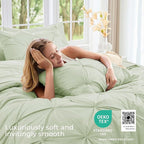 Sasttie Queen Comforter Set, 7-Piece Bed in a Bag, Pintuck Bedding Sets for All Season, Includes Comforter, Flat Sheet, Fitted Sheet, Pillowcases and Pillowshams, Mint