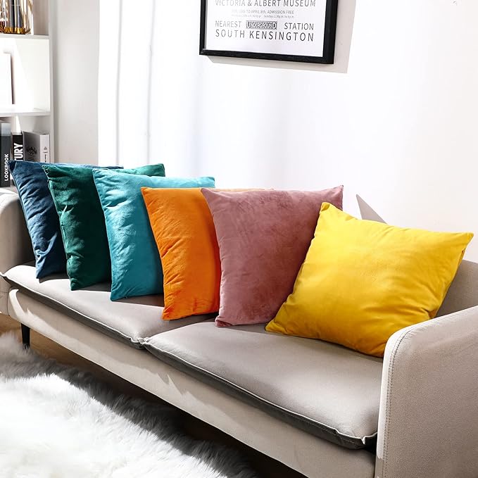Pack of 6 Decorative Velvet Throw Pillow Covers Solid Square Soft Pillowcase Set Cushion Cases for Sofa Couch Bed Car Christmas Fall Home Decor 18 x 18 inch(Mixed Color)