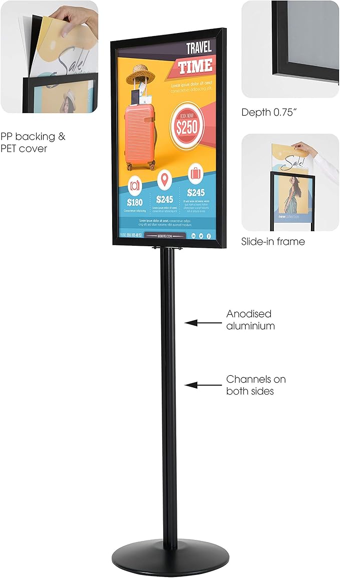 M&T Displays Sidewalk A-Frame + Floor Standing Poster Holder Bundle – 24x36” Outdoor Street SignPro & 18x24” Pedestal Sign Stand – Double-Sided Displays for Restaurant, Café, or Retail Ads