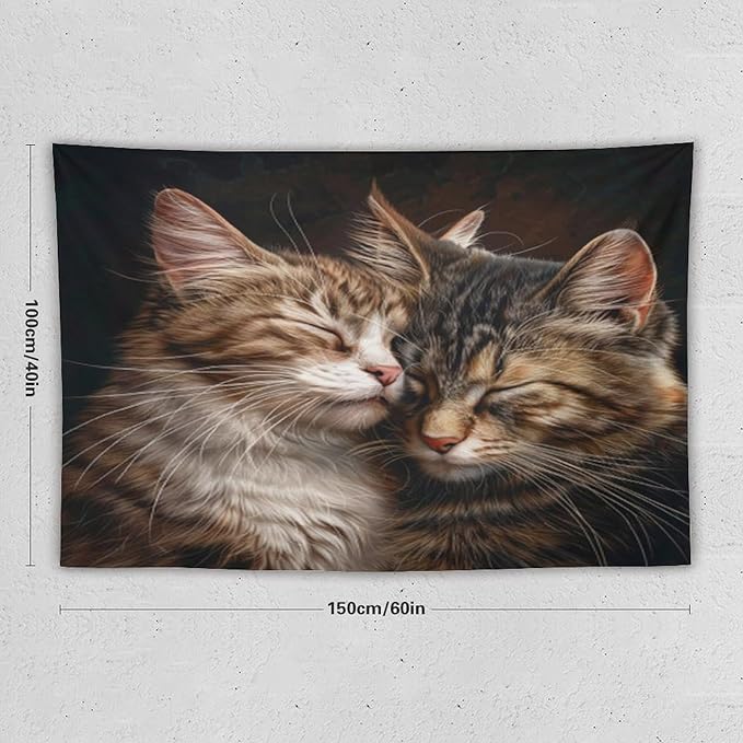 VUMIVI Cat Tapestry Adorable Animals Two Kittens Snuggling Together Vintage Print Realistic Design Tapestry Wall Hanging for Living Room Bedroom Dorm Classroom Aesthetic Decor W60xL40in