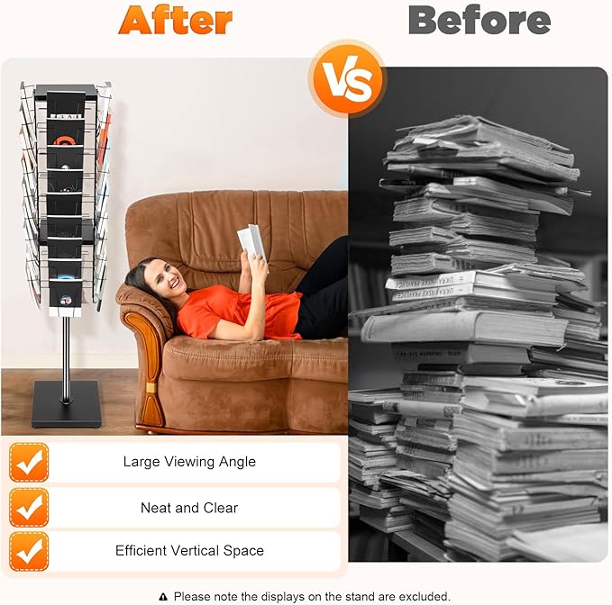 Rotating Brochure Display Stand, Detachable Magazine Rack with 36 Pockets, 360 Degrees Rotating Mesh Magazine Holder Stand, 63inch Floor Standing Literature Display Rack for Office School