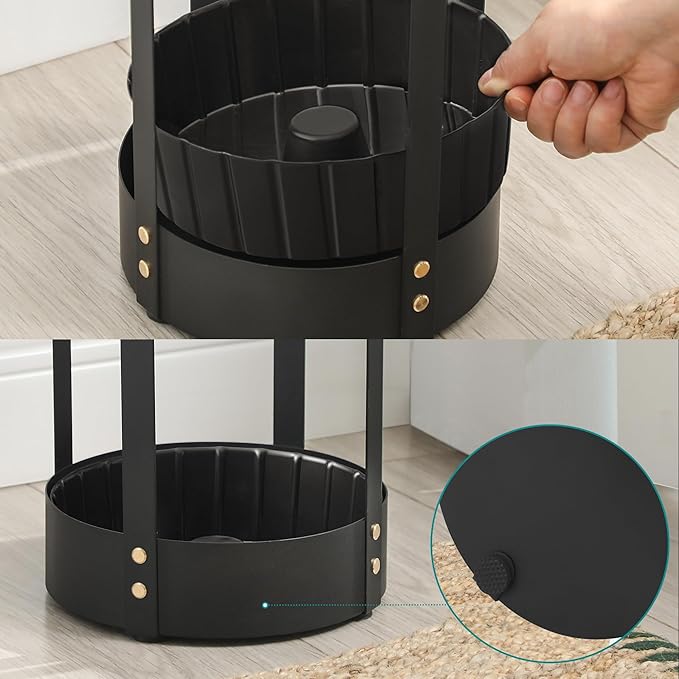 SONGMICS Umbrella Stand, Steel Round Umbrella Holder Rack, 6.9 x 6.9 x 19.3 Inches, with Detachable Drip Tray, for Entryway, Office, Stable, Assembly Required, Matte Black ULUC029B01