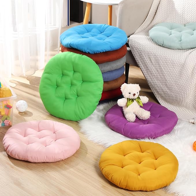 Fumete 12 Pcs Floor Pillows Cushions Seating 16 x 16 Inches Color Round Seat Reading Floor Chair Cushions for Kids Adults Classroom Home School Playing Supplies(Bright Color)