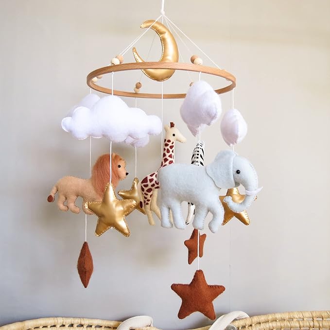Jungle Crib Mobile for Boys & Girls, Safari Baby Mobile for Crib, Africa Safari Nursery Mobile Handmade