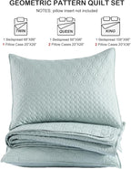 HORIMOTE HOME Sprout Green Queen Size Quilt Set - Soft Microfiber Bedspread with 2 Shams, Lightweight & All-Season Geometric Coverlet for Cozy Bedding