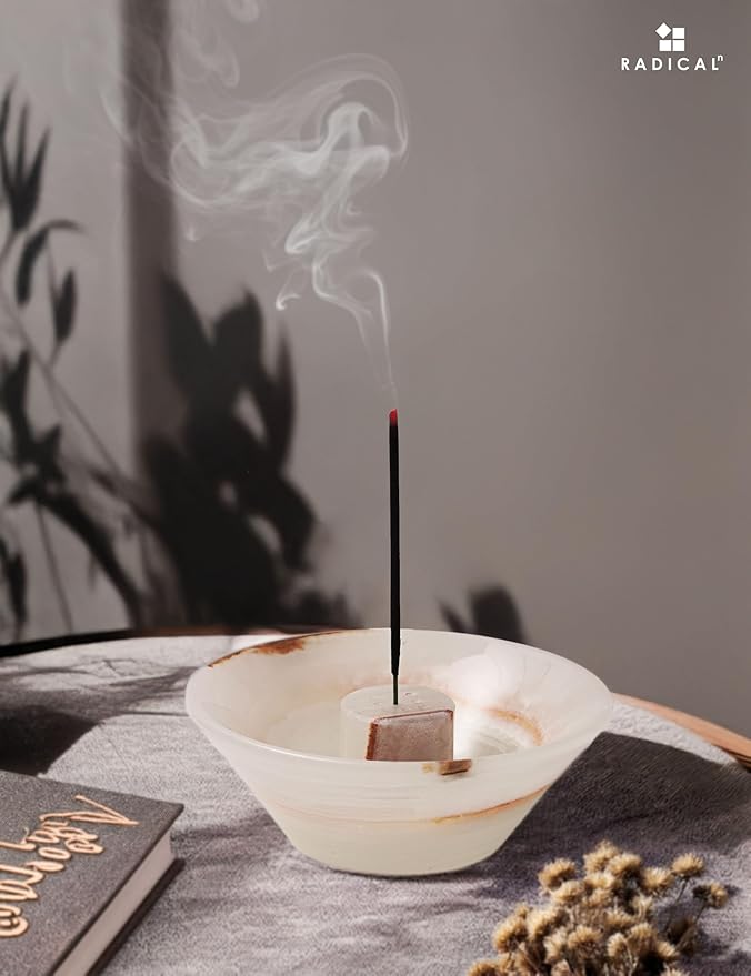 Radicaln Marble Incense Holder for Stick 5.5" Inches Handmade White Onyx Marbles Ashtray for Home Décor, Ideal Palo Santo Holder & Incense Holder Marble for Living Room