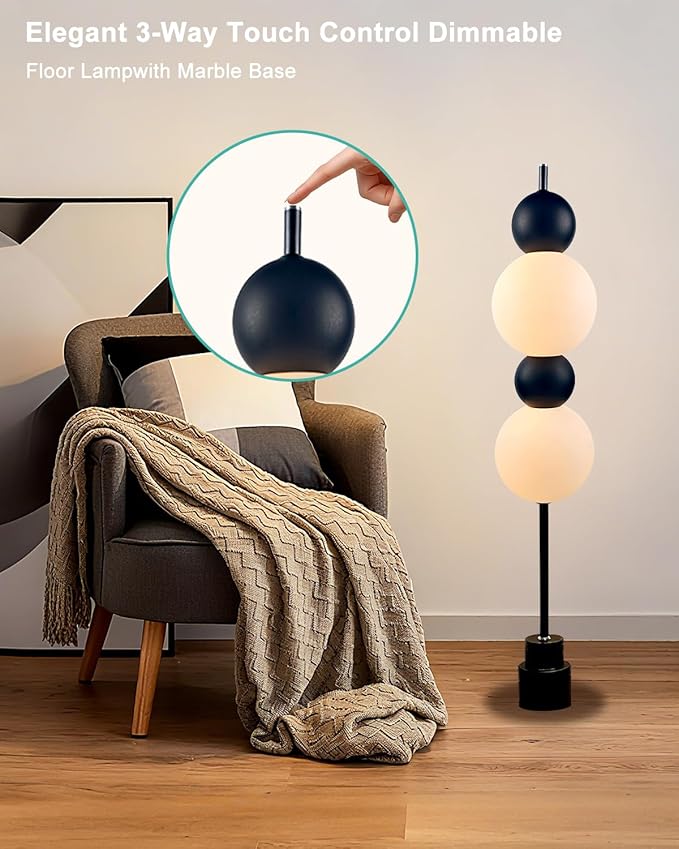 Lightdot Black Globe Floor Lamp with 3 Color Temperatures LED Bulbs Included,Dimmable Floor Lamps with Touch Switch,Unique Modern Standing Tall Lamp for Bedroom Living Room/Sofa Beside/Corner Decor