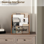 Magazine Holder, Wood Magazine Rack Floor, Mail Organizer Countertop, Magazine Mail Holder Sorter, Record Holder for Magazines, Books, Newspapers, Tablets, Rustic Brown and Black MR02BR