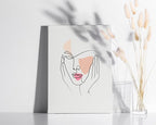 Aesthetic Face Wrapped Canvas Wall Art Hands on Cheeks Continuous Line Drawing Abstract Pink 12x16 Inch Gallery Stretched Modern Home Art Decor