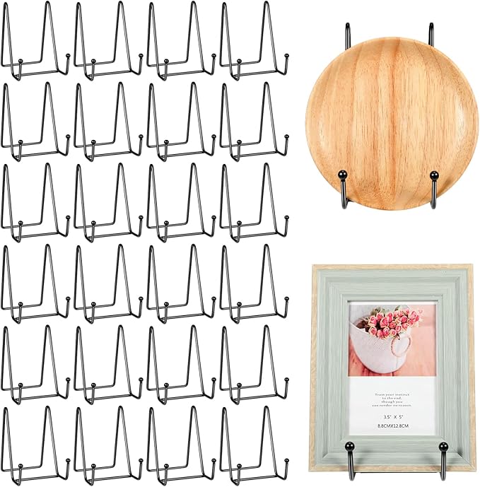 Mixweer 24 Pcs Plate Stands for Display Metal Display Stand Photo Easel Stand Book Holder Picture Stand for Decorative Display Easels Picture Frame Stand Plate Rack (4.3 Inch)