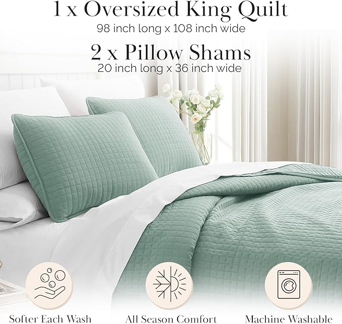 Southshore Fine Living, Inc. Oversized King Quilt Bedding Set, Soft Microfiber, Stain and Pet Hair Resistant Bedding, California/King Size Quilt Coverlet Bedspread Set with 2 Shams, Steel Blue (Teal)
