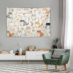 VUMIVI Cute Cat Tapestry Cartoon Pets Flowers Mushrooms Butterflies Watercolor Illustrations Tapestry Wall Hanging for Living Room Bedroom Dorm Classroom Aesthetic Decor W60xL40in