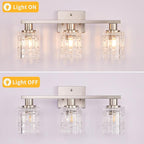 3 Light Brushed Nickel Bathroom Vanity Light Over Mirror, Modern Vanity Lighting with Crystal Glass Shade, Wall Mount Bathroom Light Fixtures, E26 Base