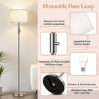 Floor Lamp Simple Design with White Shade, Small Tall Lamps for Living Room Bedroom Office Dining Room Kitchen, Sliver Pole Lamp-Sliver