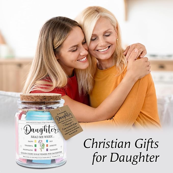 NewEleven Valentines Day Gifts for Daughter - Inspirational, Birthday Gifts For Daughter, Teen Girl, Adult Daughters - Daughters Birthday Gift Ideas From Mom, Dad - Bible Verse Jar