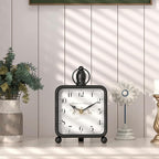 Vintage Black Table Clock on Stand, Desk and Shelf Decor Clock, French Rustic Style Mantel Clocks for Farmhouse, Living Room, Bedroom, Bedside, Gift (8.5" H x 5.5" W)