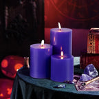 KONNI Violet Pillar Candles Set of 3, 3"x 4" Unscented Pillar Candles Bulk, 39 Hours Long Burning Candles, Smokeless and Dripless Large Round Candle for Wedding, Home Decoration, Parties, Spas, Dinner