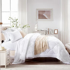 Love's cabin Twin XL Comforter Set White, 5 Pieces Twin XL Bed in a Bag, All Season Bedding Sets with 1 Comforter, 1 Flat Sheet, 1 Fitted Sheet, 1 Pillowcase and 1 Pillow Sham