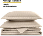 Maple&Stone Quilt Set Queen Size, Lightweight Beige Bedspread Ultrasonic Chevron Pattern Light Coverlet for All Season Comforter Bedding Decor - 3 Piece Full Bed Cover Sets